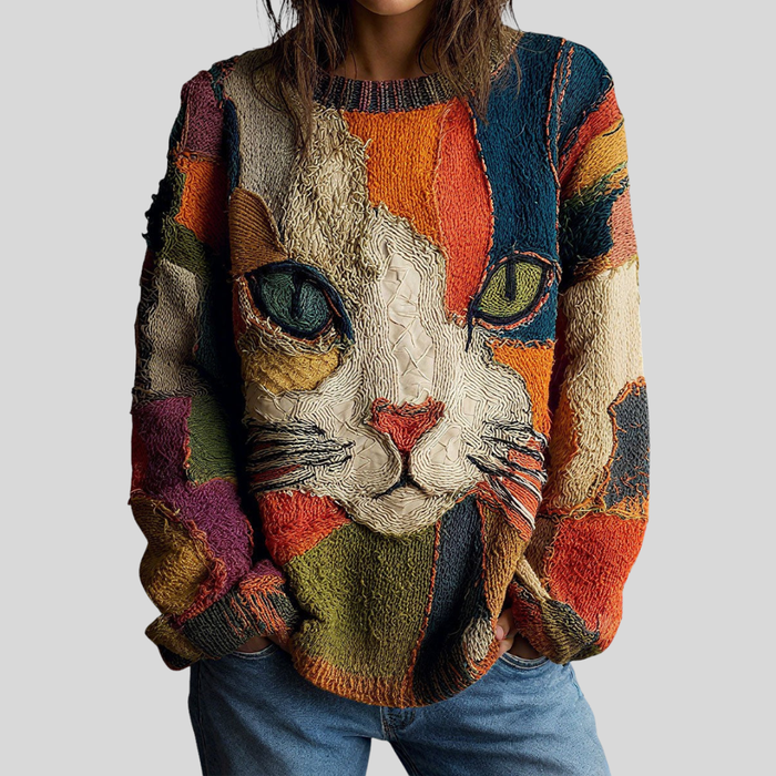 Edith | Women's Artistic Cat Patchwork Sweater