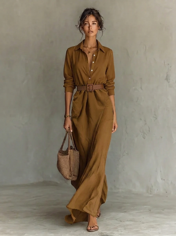 Ellis | Women's Belted Shirt Maxi Dress