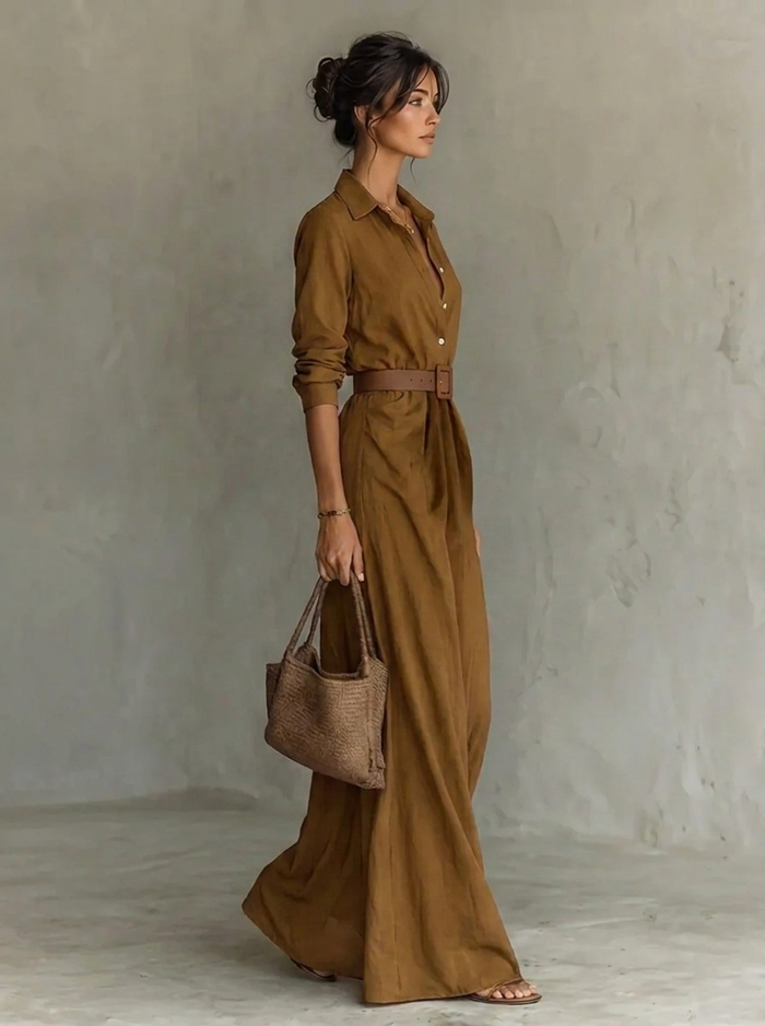 Ellis | Women's Belted Shirt Maxi Dress