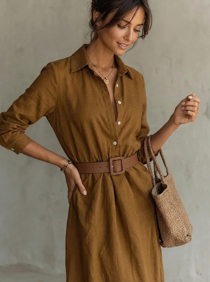 Ellis | Women's Belted Shirt Maxi Dress