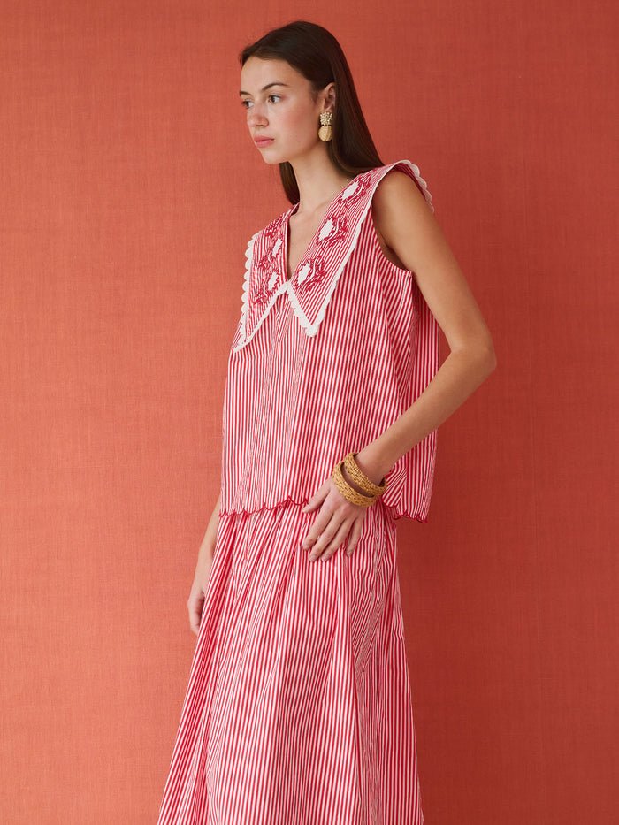 Emma Sleeveless Blouse - Red Stripe