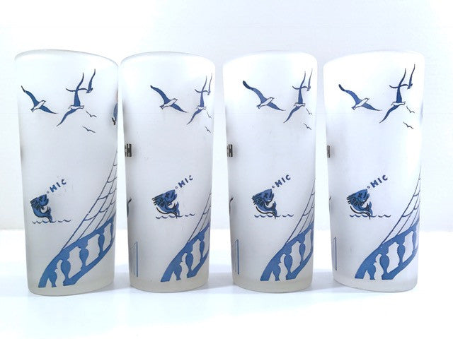 Federal Glass Mid-Century Down The Hatch Tall Collins Glasses (Set of 4)