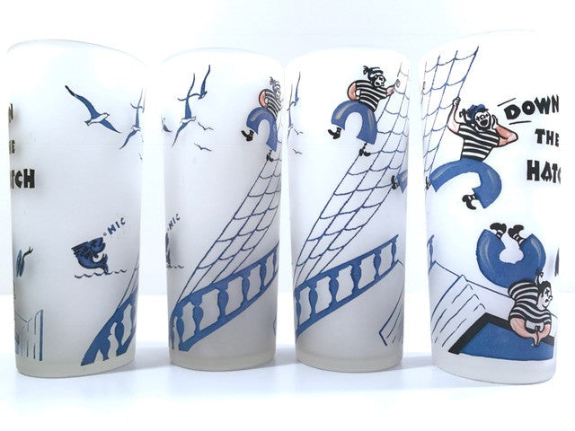 Federal Glass Mid-Century Down The Hatch Tall Collins Glasses (Set of 4)