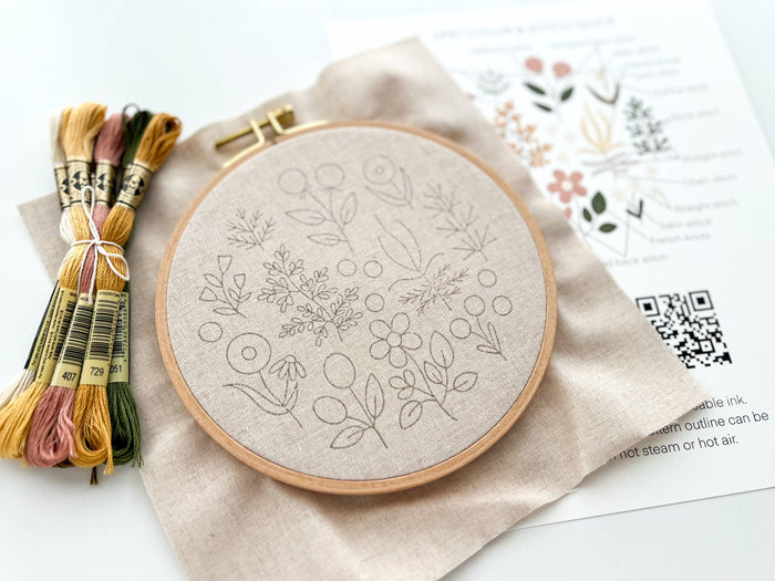 Floral Embroidery DIY Kit, modern embroidery craft kit