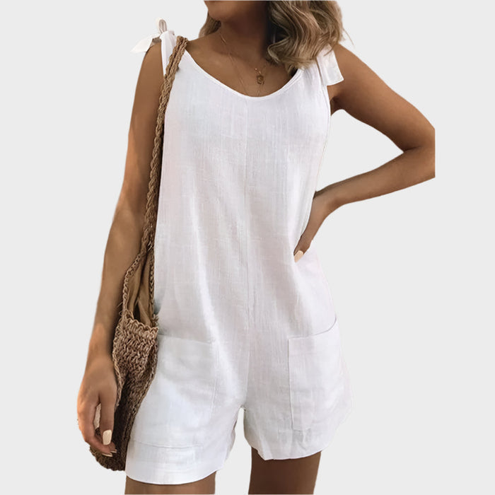 Full-Length Jumpsuit with Straps-Bow and Pockets