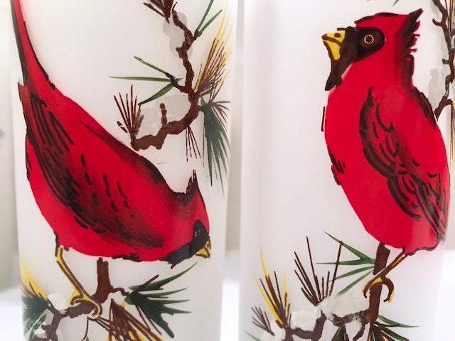 Gay Fad Mid-Century Cardinal and Pine Sprig Tall Collins Glasses (Set of 6)