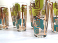 Gay Fad Signed Mid-Century Chartreuse and Aqua Atomic Glasses (Set of 7)