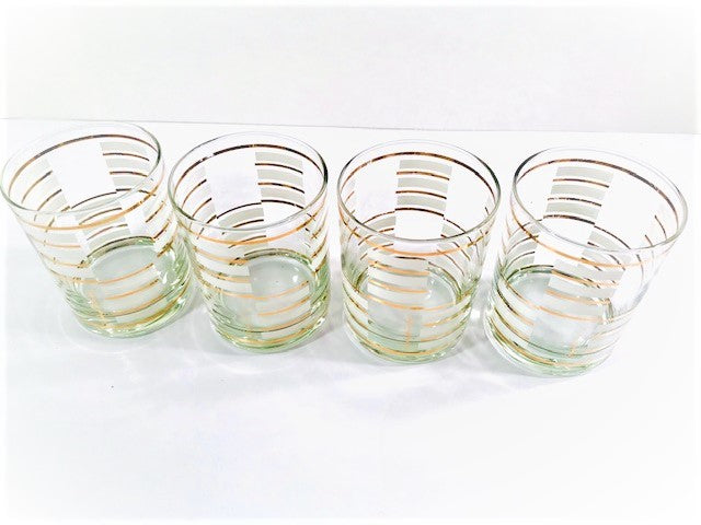 Georges Briard Signed Gold and White Geometric Double Old Fashion Glasses (Set of 2)