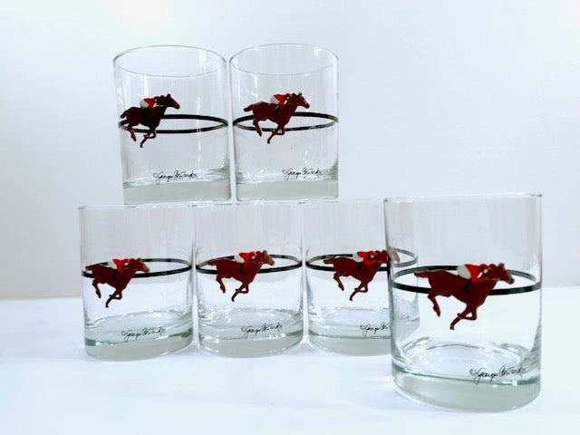 Georges Briard Signed Mid-Century Kentucky Derby Double Old Fashion Glasses (Set of 6)