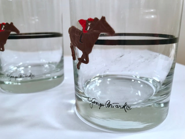 Georges Briard Signed Mid-Century Kentucky Derby Double Old Fashion Glasses (Set of 6)