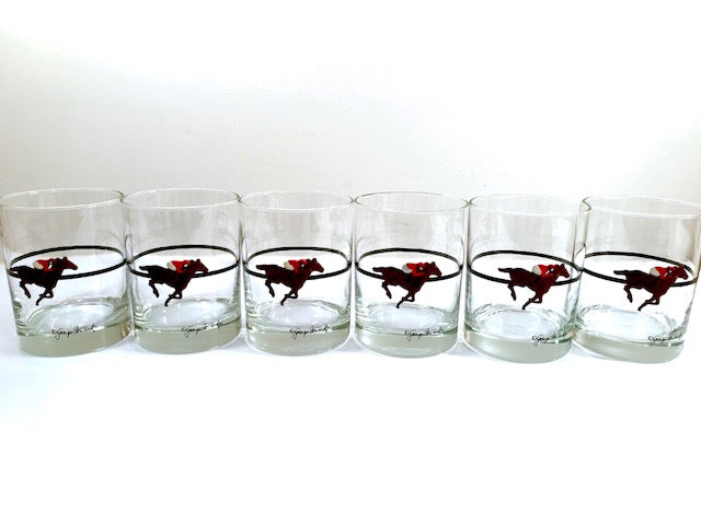 Georges Briard Signed Mid-Century Kentucky Derby Double Old Fashion Glasses (Set of 6)