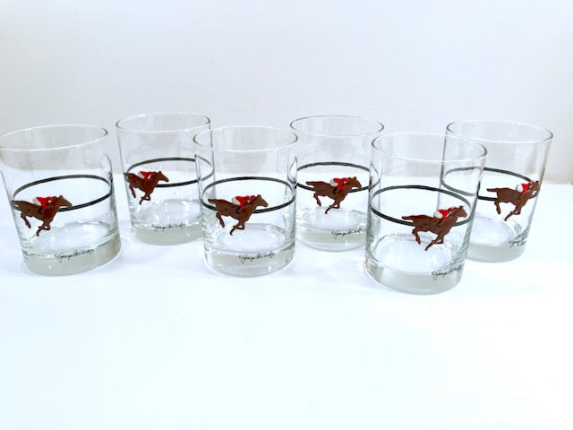 Georges Briard Signed Mid-Century Kentucky Derby Double Old Fashion Glasses (Set of 6)