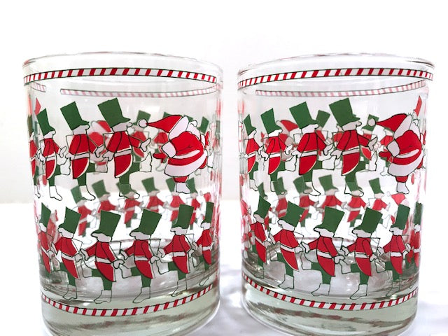 Georges Briard Signed Mid-Century Santa and Soldier Double Old Fashion Glasses (Set of 4)