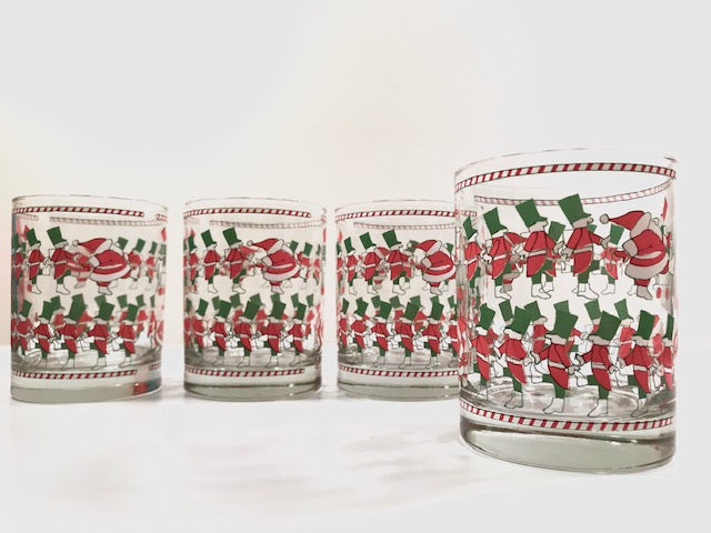 Georges Briard Signed Mid-Century Santa and Soldier Double Old Fashion Glasses (Set of 4)