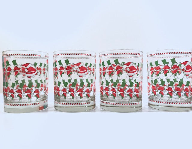 Georges Briard Signed Mid-Century Santa and Soldier Double Old Fashion Glasses (Set of 4)
