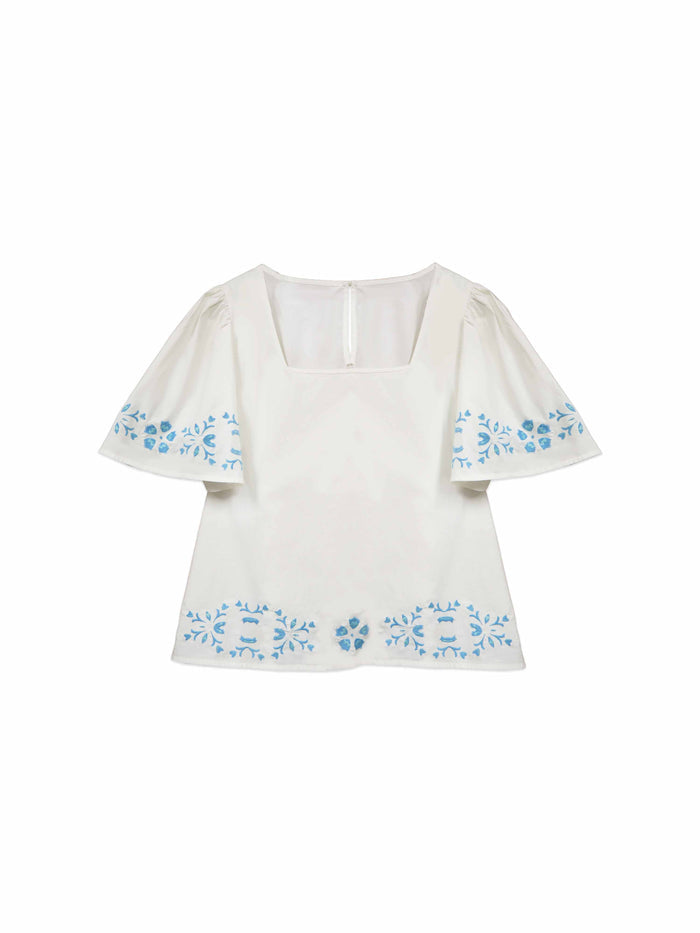 Georgia Blouse - Embroidered Periwinkle