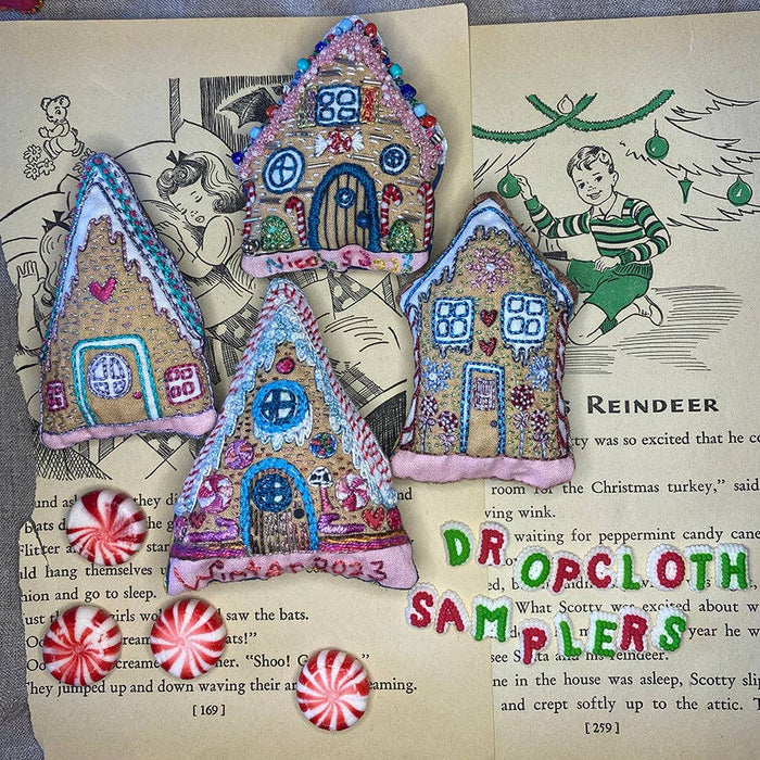 Gingerbread Houses Embroidered Ornaments Sampler