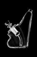 A three-quarter view of the GRAV® Wedge Bubbler, showcasing its clear glass construction and sleek, minimalist design.