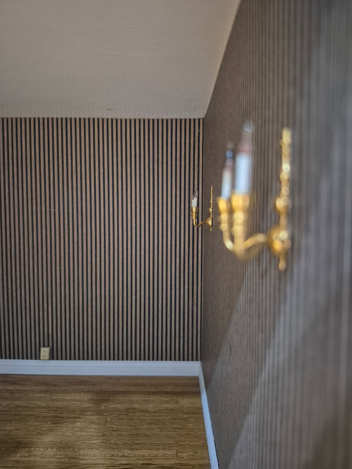 Handmade Living Room RoomBox with Wall Sconces and Striped Wallpaper