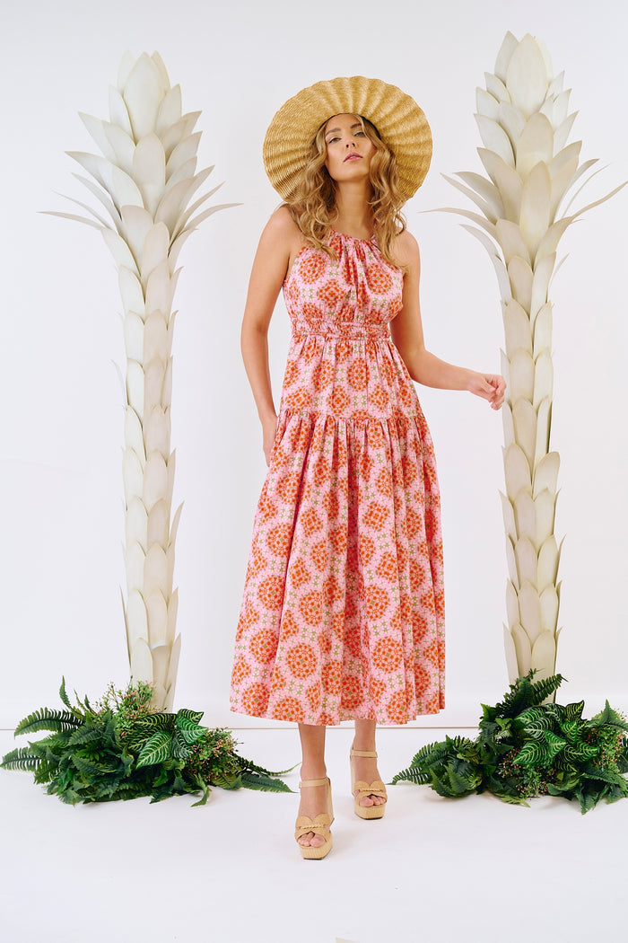 Haven Halter Neck Maxi Dress - Pink Hibiscus