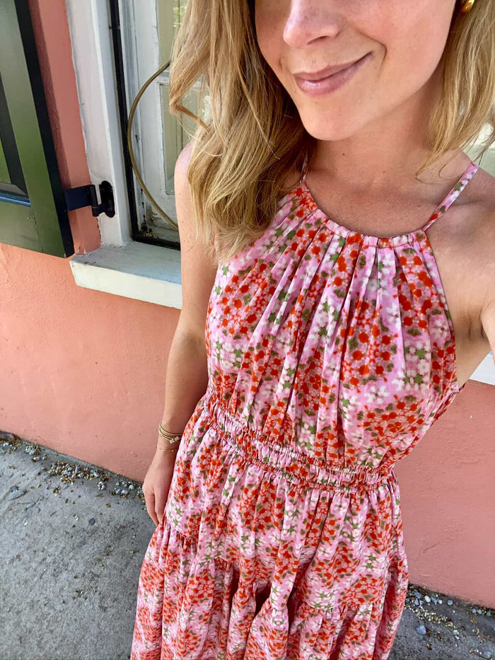 Haven Halter Neck Maxi Dress - Pink Hibiscus