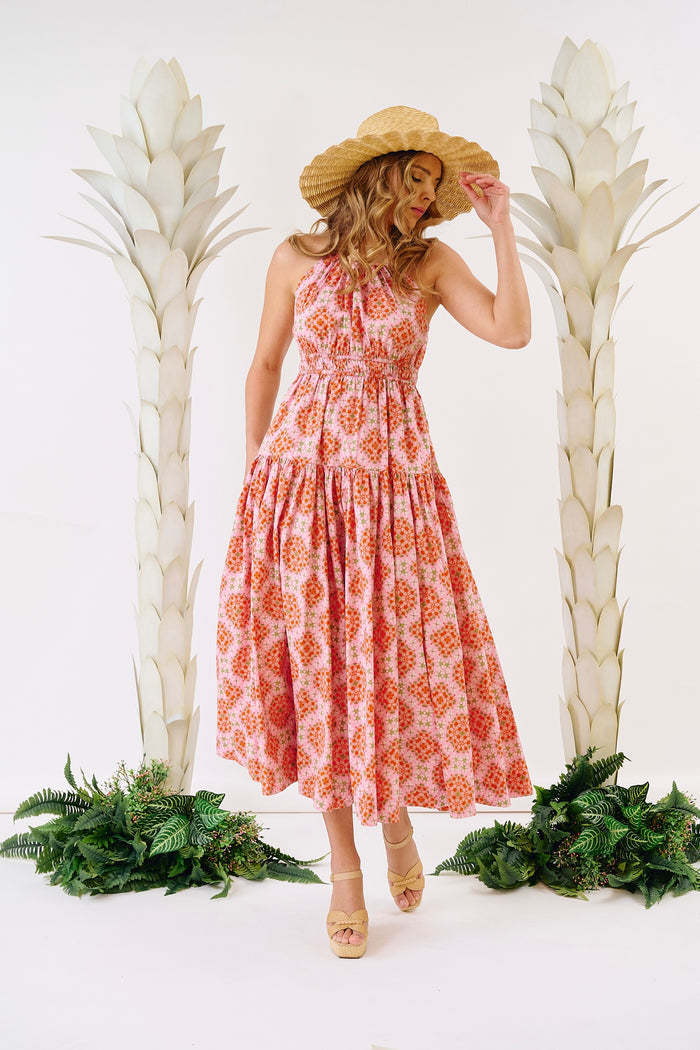 Haven Halter Neck Maxi Dress - Pink Hibiscus