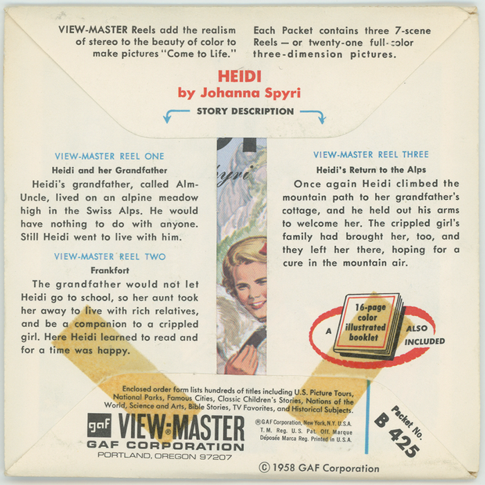 Heidi - View-Master 3 Reel Packet - 1960's - vintage - (ECO-B425-G1A)