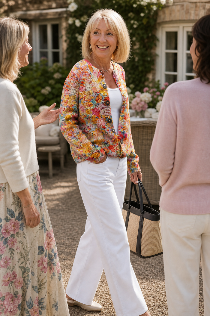 Helena | Women Floral Print Cardigan Open Front Soft Knit