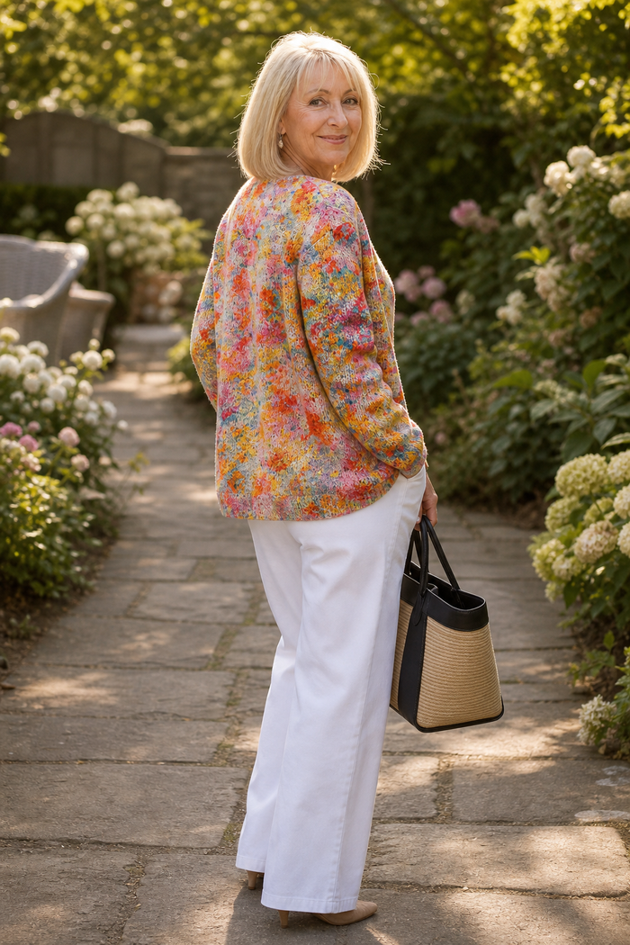Helena | Women Floral Print Cardigan Open Front Soft Knit