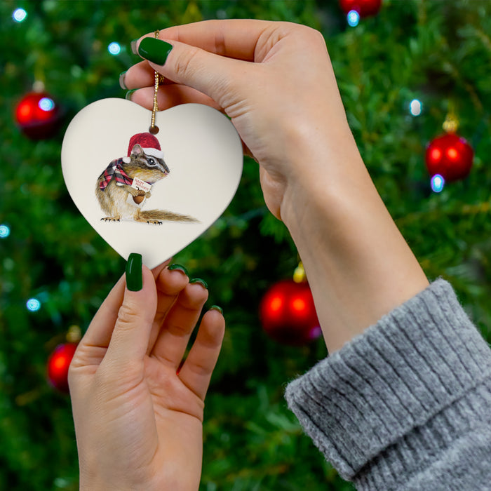 Holiday Chipmunk Ceramic Ornament Printify