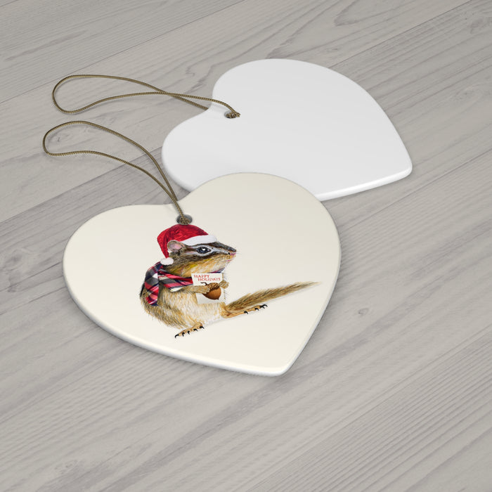Holiday Chipmunk Ceramic Ornament Printify
