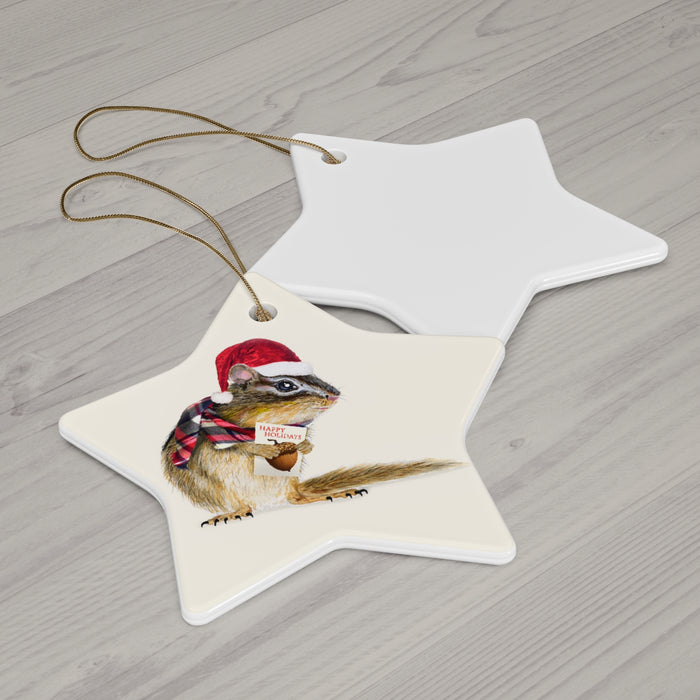 Holiday Chipmunk Ceramic Ornament Printify
