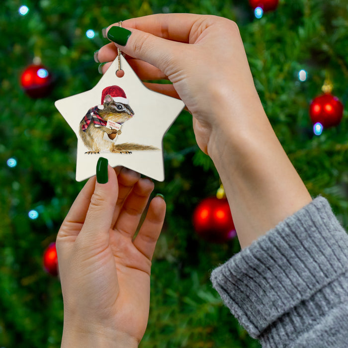 Holiday Chipmunk Ceramic Ornament Printify