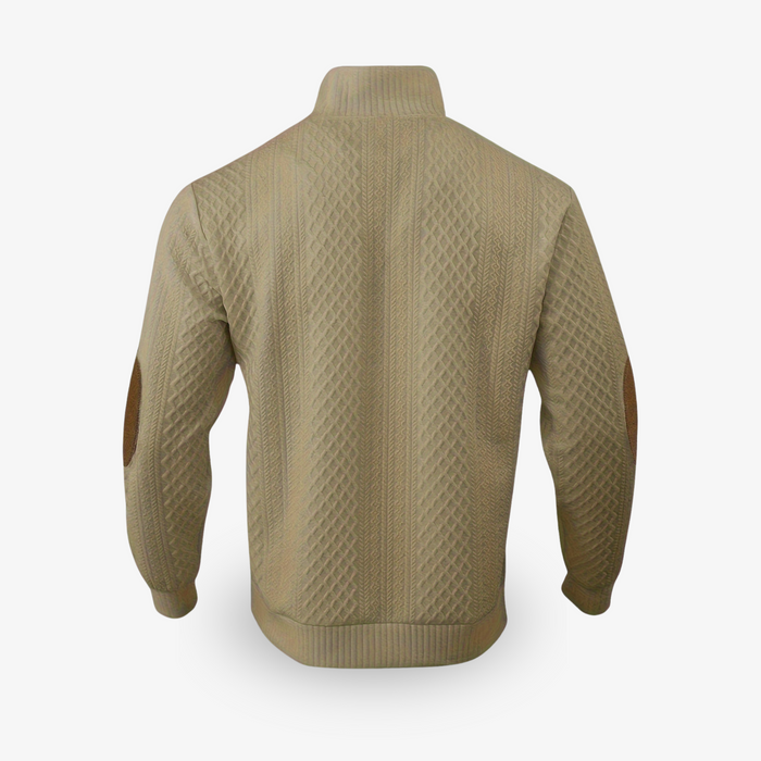 Hollis | Men's Cable Knit Sweater with Leather Elbow Patches