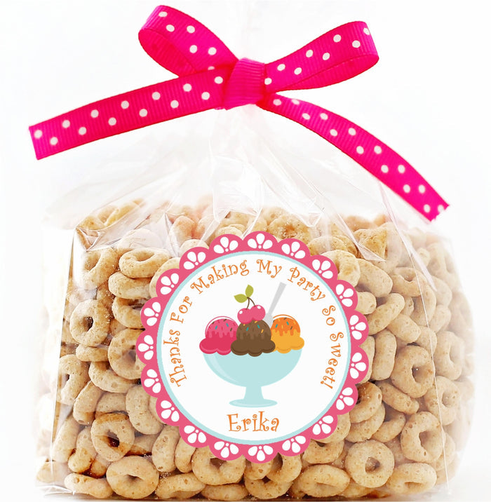 Ice cream theme thank-you sticker with child’s name