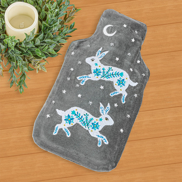 Indaba Embroidered Velvet Hot Water Bottle, Celestial Rabbit