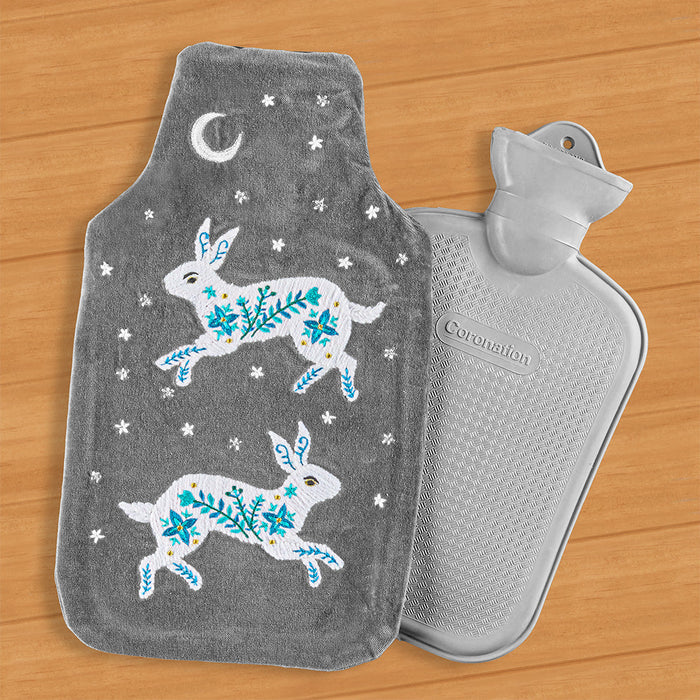 Indaba Embroidered Velvet Hot Water Bottle, Celestial Rabbit