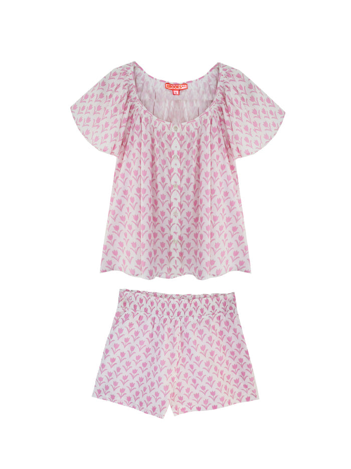 Ivy Flutter Sleeve Pajama Set Short - Pink Tulip