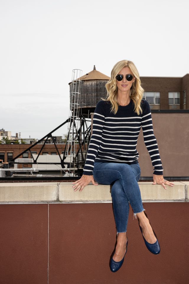 Nicky Wearing blue leather Kathy ballet flat