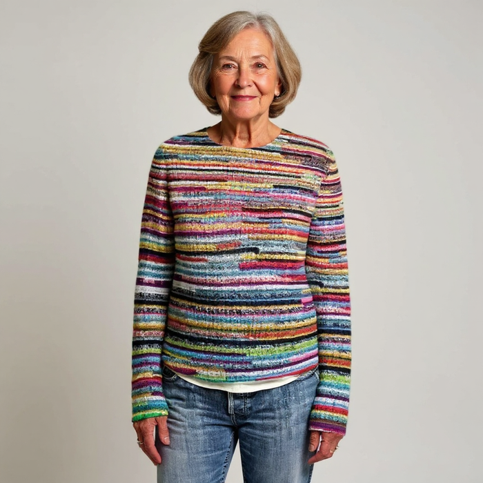 Knitted Sweater with Striped Design