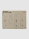 Leather Sticker Dividers, Cloth and Paper. Dividers displayed in their packaging on a neutral background.