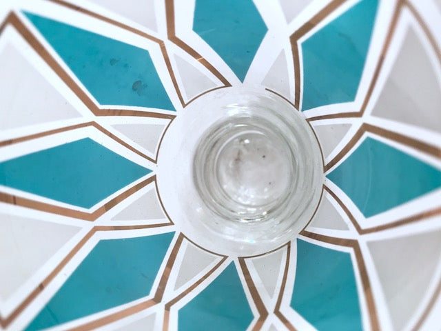 Libbey Mid-Century Emerald Blue and 22-Karat Gold Diamond Pilsner Glasses With Atomic Carrier (Set of 8)