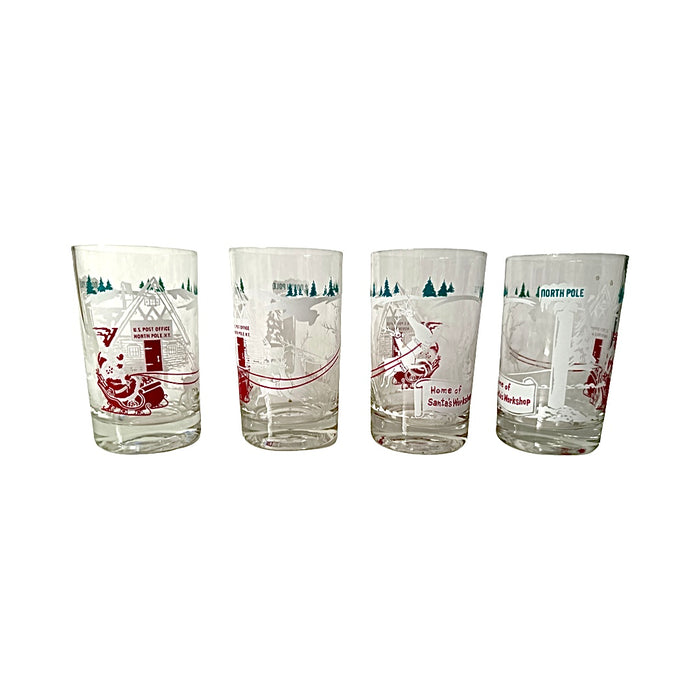 Libbey Mid-Century Santa Reindeer At The North Pole Juice Glasses (Set of 4)