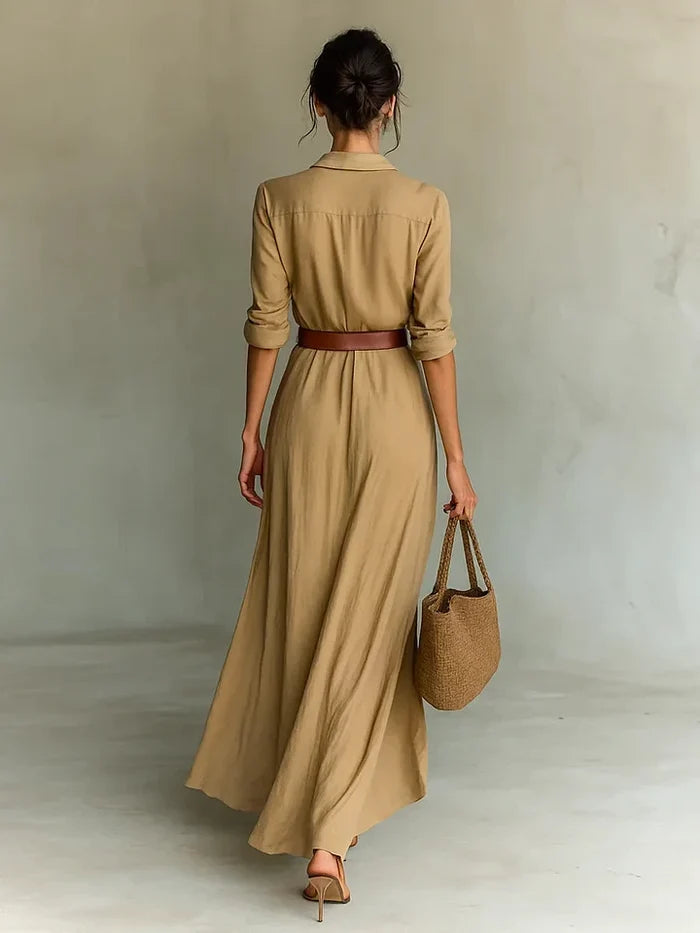 Lisette | Women's Collared Maxi Dress with Belt