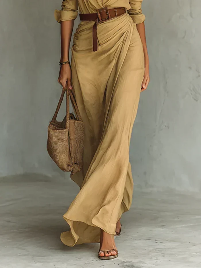 Lisette | Women's Collared Maxi Dress with Belt
