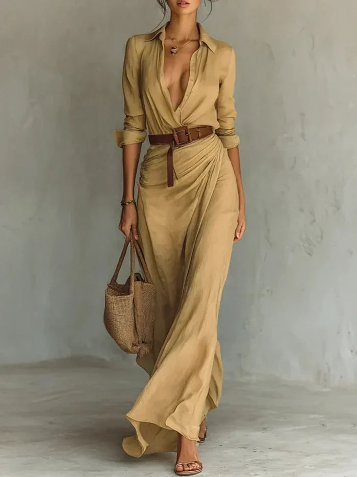 Lisette | Women's Collared Maxi Dress with Belt