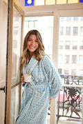 Louise Velvet Jacquard Terry Bathrobe - Porto Blue