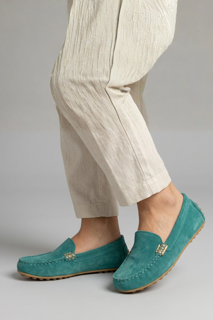 Luciana | Women's Suede Loafers with Metal Accent