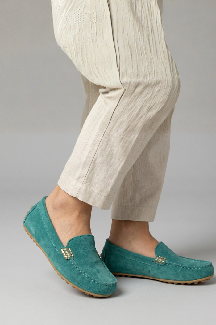 Luciana | Women's Suede Loafers with Metal Accent