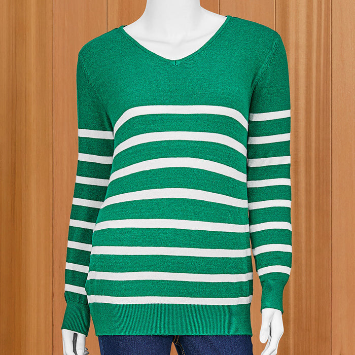 Lulu-B Lightweight Striped V-Neck Sweater